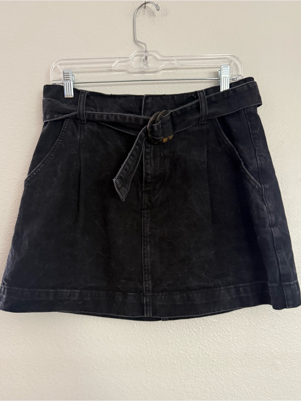 Free People We the Free Black Washed A-Line Belted Mini Skirt